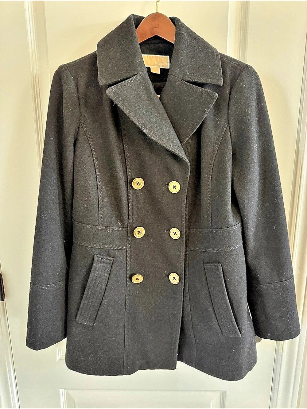 Michael Kors Wool-Blend Pea Coat Black Size 10